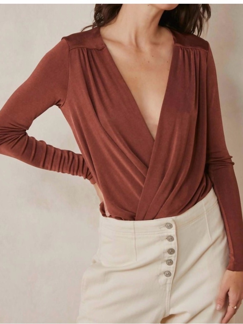 Free People Long Sleeve Wrap Bodysuit - Rust